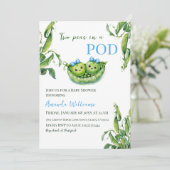 Invitation Deux petits pois dans un Baby shower jumeau bleu p (Debout devant)