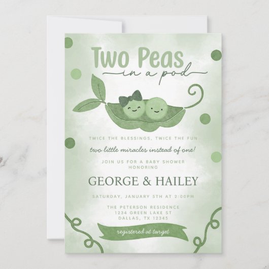 Invitation Deux petits pois dans un Baby shower jumeau Pod (Devant)