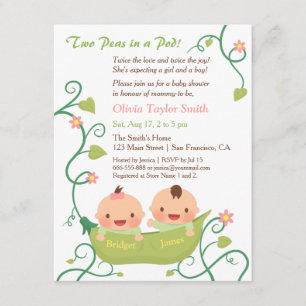 Invitation Deux petits pois dans un Baby shower jumeau Pod av