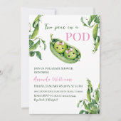 Invitation Deux petits pois dans un Baby shower jumeaux rose  (Devant)