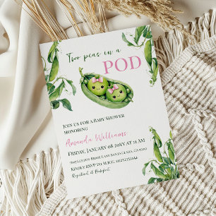 Invitation Deux petits pois dans un Baby shower jumeaux rose 