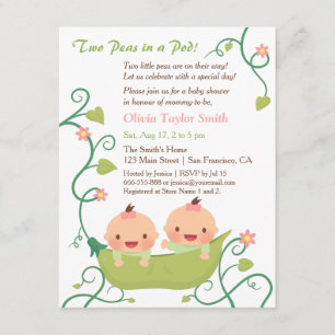 Invitation Deux petits pois dans un Baby shower pour filles j