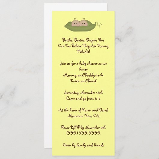 Invitation Deux petits pois dans un morceau (Devant / Derrière)