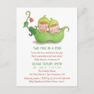 Invitation Deux petits pois dans une cosse Jumeaux Baby Showe