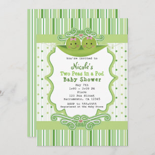 Invitation Deux petits pois dans une pod Twin Girl Baby showe