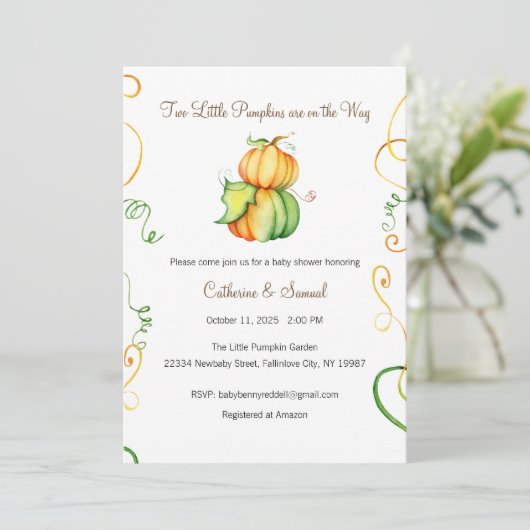 Invitation Deux petits potirons sont en route, bébé (Debout devant)