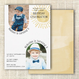 Invitation Deux Photo Anniversaire Commun Aquarelle Boho