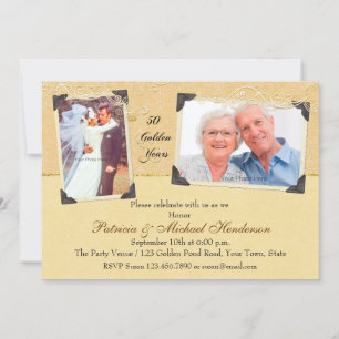 Invitation Deux Photo Damassé Anniversaire de mariage doré
