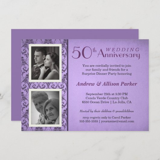 Invitation Deux Photos d'Anniversaire en Damassé V (Devant / Derrière)