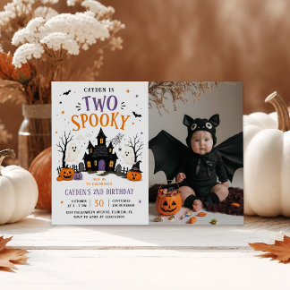 Invitation Deux photos effrayantes d'anniversaire Halloween 2