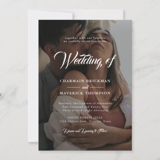 Invitation Deux photos en noir et blanc avec Mariage QR CODE (Devant)