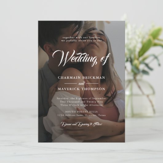 Invitation Deux photos en noir et blanc avec Mariage QR CODE (Debout devant)