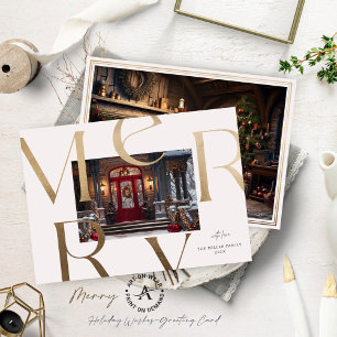 Invitation Deux Photos Personnalisées Gold Merry Élégante Typ