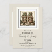 Invitation Deux pièces Gay Ananas Tiki Head Mariage rétro (Devant / Derrière)
