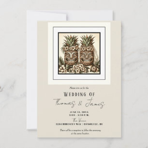 Invitation Deux pièces Gay Ananas Tiki Head Mariage rétro
