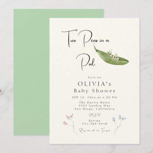 Invitation Deux pois dans un Baby shower de pois (Devant / Derrière)