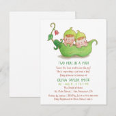 Invitation Deux pois dans une aquarelle de baby shower de (Devant / Derrière)