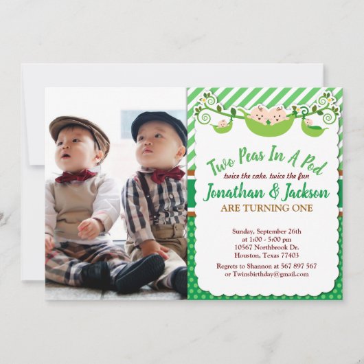 Invitation Deux Pois Dans Une Pod Twins Photo Anniversaire (Devant)