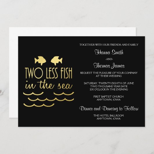 Invitation Deux poissons de moins dans le Mariage marin (Devant / Derrière)