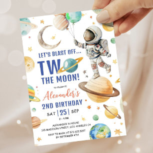 Invitation Deux pour la Lune ! Garçon Astronaute Espace 2ème