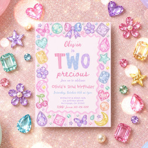 Invitation Deux Précieux Bijou Fantaisie Gem 2ème Anniversair