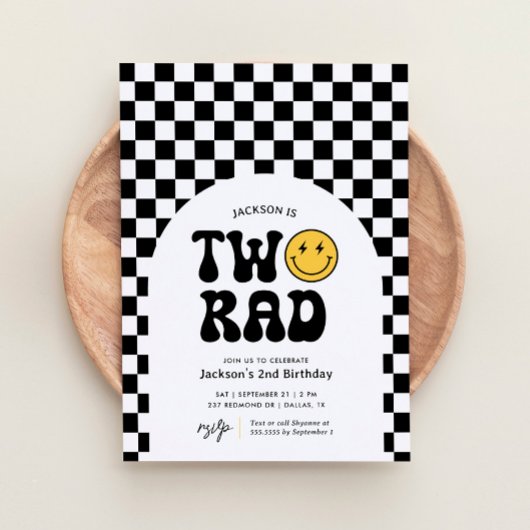 Invitation Deux Rad Checker Happy Face 2e anniversaire