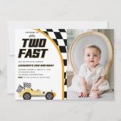 Invitation Deux rapide voiture de course jaune photo fête d'a (Devant)