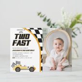 Invitation Deux rapide voiture de course jaune photo fête d'a (Debout devant)