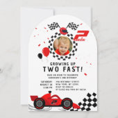 Invitation Deux Rapides 2e Anniversaire Enfants Cute Red Raci (Devant)