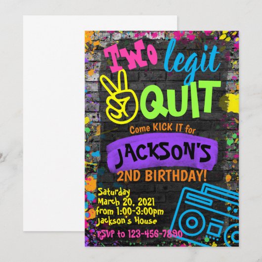 Invitation Deux règles pour quitter l'anniversaire (Devant / Derrière)