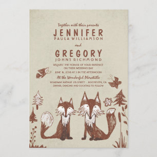 Invitation Deux renards Mariage de bois