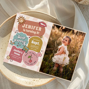 Invitation Deux Retro Super Daisy Girl 2e anniversaire Photo
