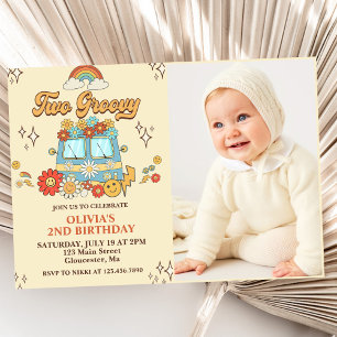 Invitation Deux Retro Super Rainbow 2e fête d'anniversaire Ph