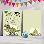 Invitation Deux Rex Cute Dinosaur Caricature 2e fête d'annive