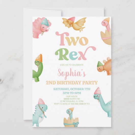 Invitation Deux Rex Dinosaur 2ème fête d'anniversaire (Devant)