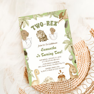 Invitation Deux Rex Dinosaur Boy 2e fête d'anniversaire
