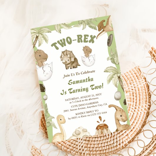 Invitation Deux Rex Dinosaur Boy 2e fête d'anniversaire