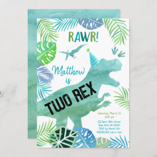 Invitation Deux Rex Dinosaur Verdure Anniversaire