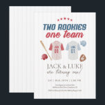 Invitation Deux Rookies Un Team Baseball Twin Brother<br><div class="desc">Double le plaisir,  double le home run ! Célébrez la journée spéciale de vos jumeaux avec cette invitation à l’anniversaire de baseball "Two Rookies,  One Team". Doté d'un graphisme classique de batte et de balle,  ce design est parfait pour une célébration sportive vintage.</div>
