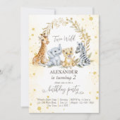 Invitation Deux safari dans la jungle d'or sauvage animaux fê (Devant)