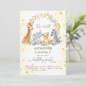 Invitation Deux safari dans la jungle d'or sauvage animaux fê (Debout devant)