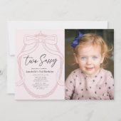 Invitation Deux Sassy Pink Tiara & Bow Girl Photo 2e annivers (Devant)