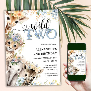 Invitation Deux sauvages Boy Safari Jungle 2e anniversaire