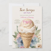 Invitation Deux Scoops De Fun Ice Cream 2ème Anniversaire Fêt (Devant)