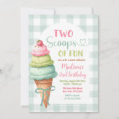 Invitation Deux Scoops De Fun Ice Cream Bow 2e Anniversaire (Devant)