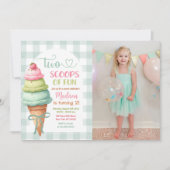 Invitation Deux Scoops De Fun Ice Cream Bow 2e Anniversaire P (Devant)