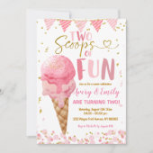 Invitation Deux Scoops De Glace Rose Fun Fête Anniversaire (Devant)