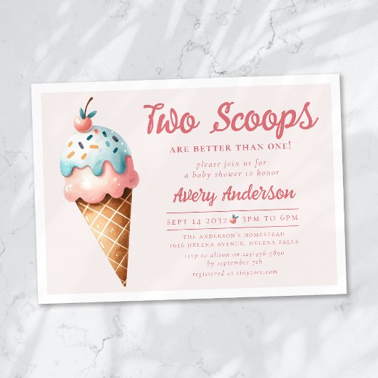 Invitation Deux Scoops Ice Cream Twins Baby shower