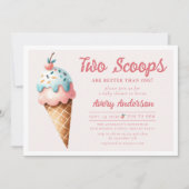 Invitation Deux Scoops Ice Cream Twins Baby shower (Devant)