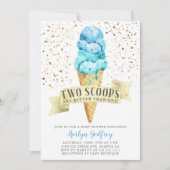 Invitation Deux Scoops Twin Boys Ice Cream Baby shower (Devant)